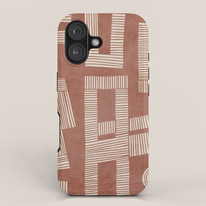 Terracotta Cream Digital Linocut Boho Artwork iPhone Case Gallery Image 1