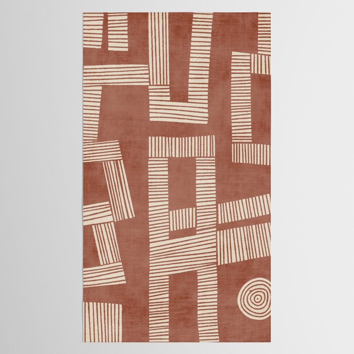 Terracotta Cream Digital Linocut Boho Artwork Tablecloth Gallery Image 2