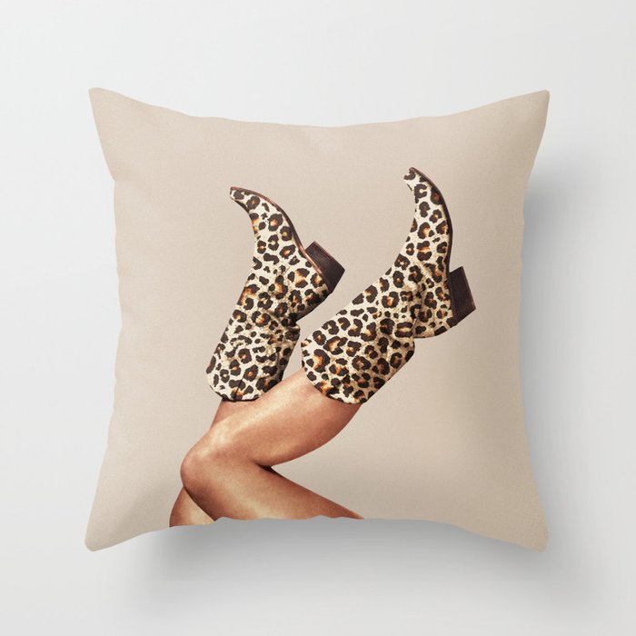 These Boots - Leopard Print V2 Beige Throw Pillow Gallery Image 6