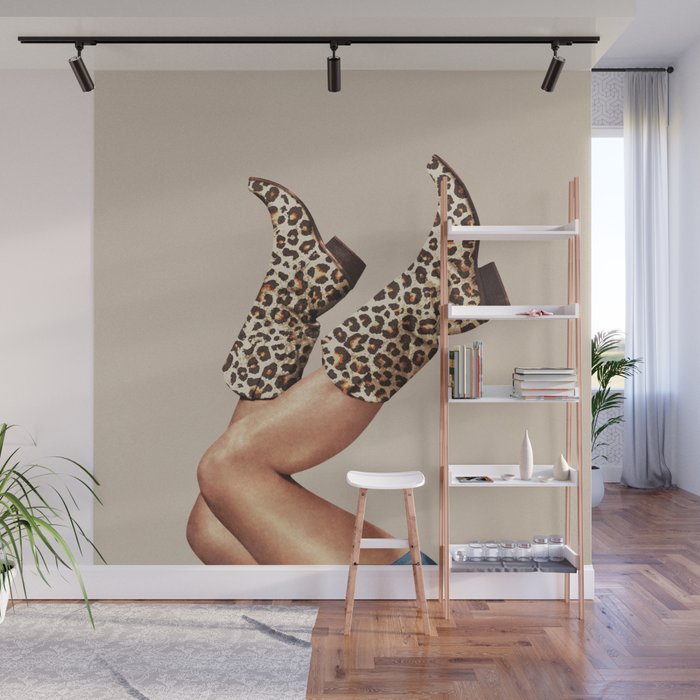 These Boots - Leopard Print V2 Beige Wall Mural Gallery Image 1