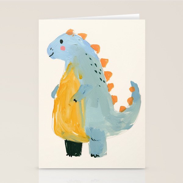 Whimsical Blue Dinosaur Art for Kids Playful Hand-Painted Animal Stationery Card Gallery Image 2