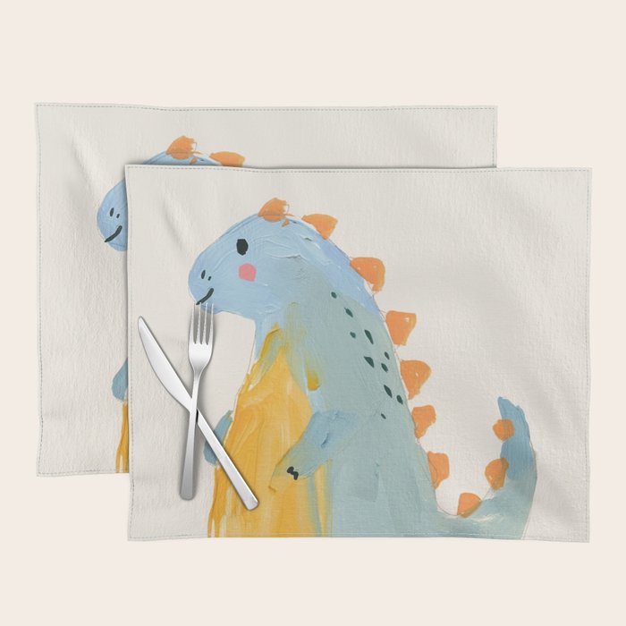 Whimsical Blue Dinosaur Art for Kids Playful Hand-Painted Animal Placemat Gallery Image 1