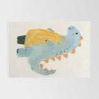 Whimsical Blue Dinosaur Art for Kids Playful Hand-Painted Animal Rug Gallery Image 2