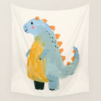 Whimsical Blue Dinosaur Art for Kids Playful Hand-Painted Animal Wall Tapestry Gallery Image 4