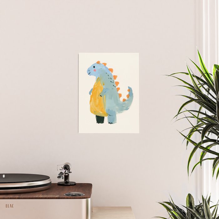 Whimsical Blue Dinosaur Art for Kids Playful Hand-Painted Animal Poster Gallery Image 2