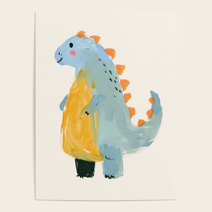 Whimsical Blue Dinosaur Art for Kids Playful Hand-Painted Animal Poster Gallery Image 4