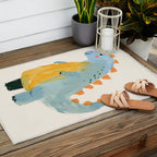 Whimsical Blue Dinosaur Art for Kids Playful Hand-Painted Animal Outdoor Rug Gallery Image 2