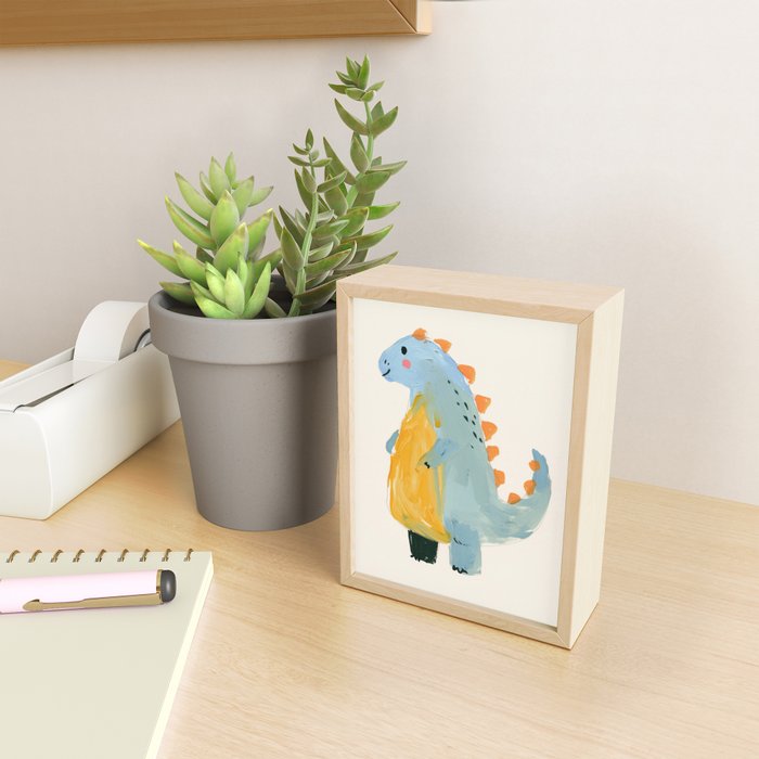 Whimsical Blue Dinosaur Art for Kids Playful Hand-Painted Animal Mini Art Print Gallery Image 2