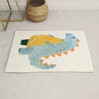 Whimsical Blue Dinosaur Art for Kids Playful Hand-Painted Animal Rug Gallery Image 1