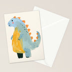 Whimsical Blue Dinosaur Art for Kids Playful Hand-Painted Animal Stationery Card Gallery Image 2