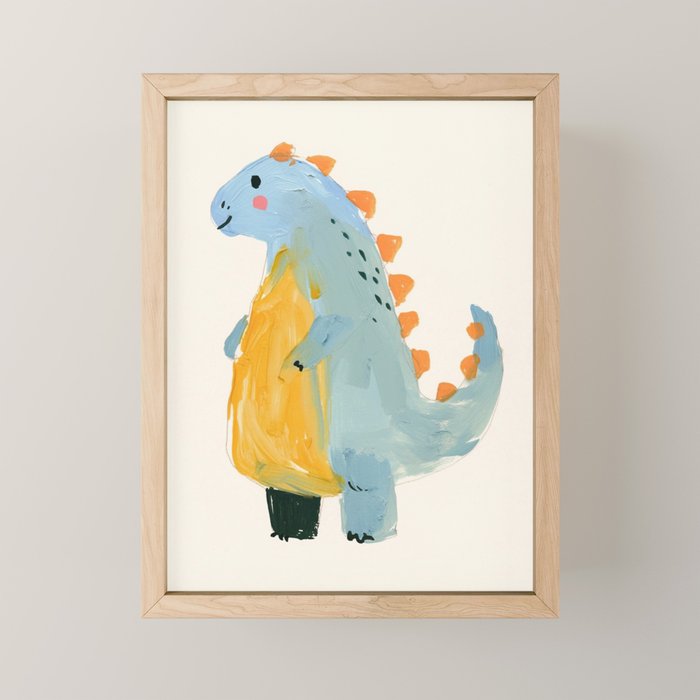 Whimsical Blue Dinosaur Art for Kids Playful Hand-Painted Animal Mini Art Print Gallery Image 1