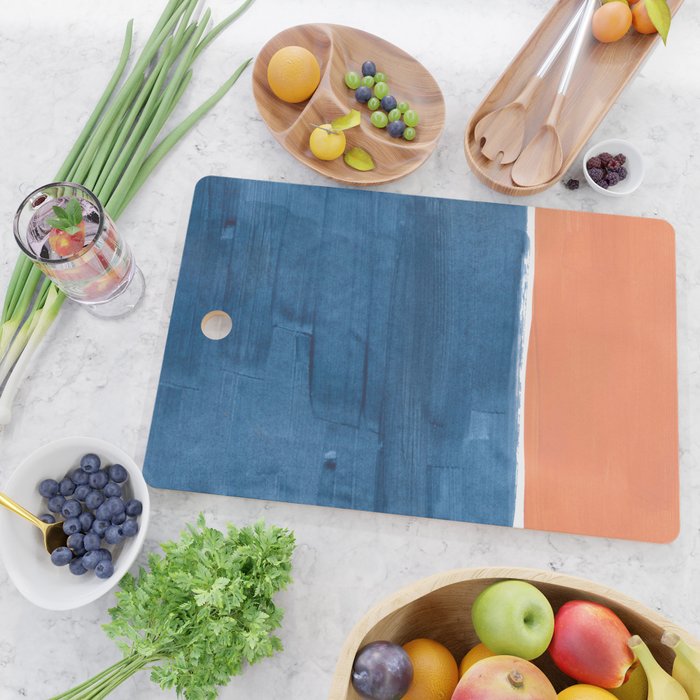Navy Blye Tan Minimalist Modern Mid Century Rothko Color Block Squares by Ejaaz Haniff Cutting Board Gallery Image 2
