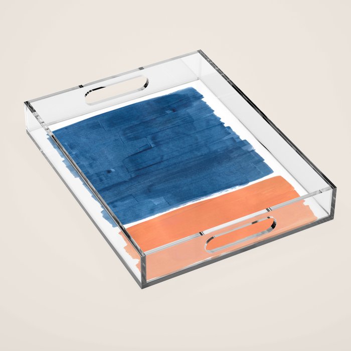 Navy Blye Tan Minimalist Modern Mid Century Rothko Color Block Squares by Ejaaz Haniff Acrylic Tray Gallery Image 1