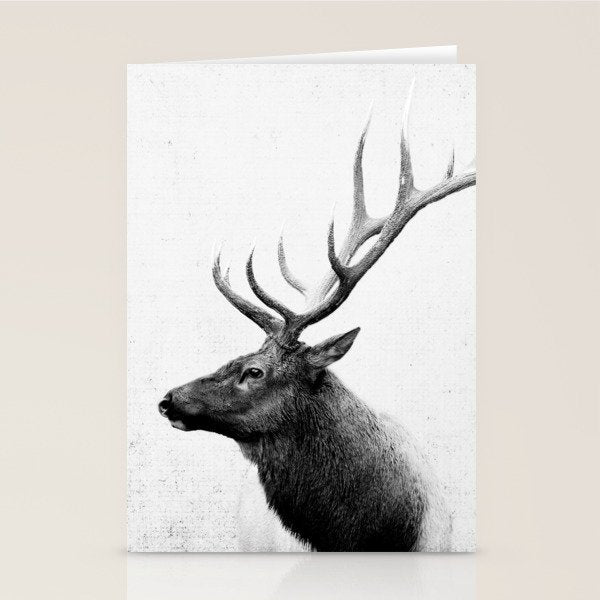 Bull Elk  Black and White Wildlife Photography Stationery Card Gallery Image 1