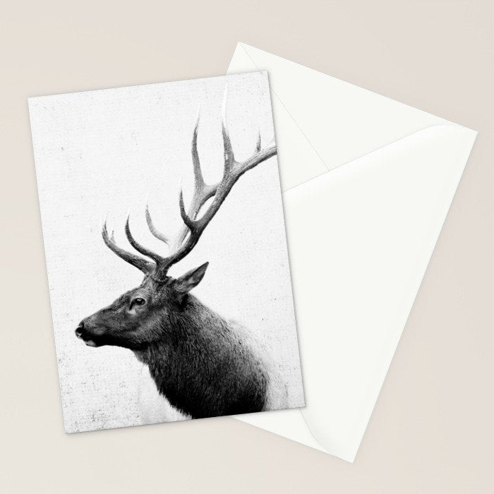 Bull Elk  Black and White Wildlife Photography Stationery Card Gallery Image 2