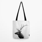 Bull Elk  Black and White Wildlife Photography Tote Bag Gallery Image 2
