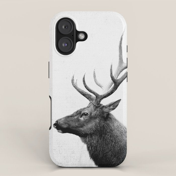 Bull Elk  Black and White Wildlife Photography iPhone Case Gallery Image 1