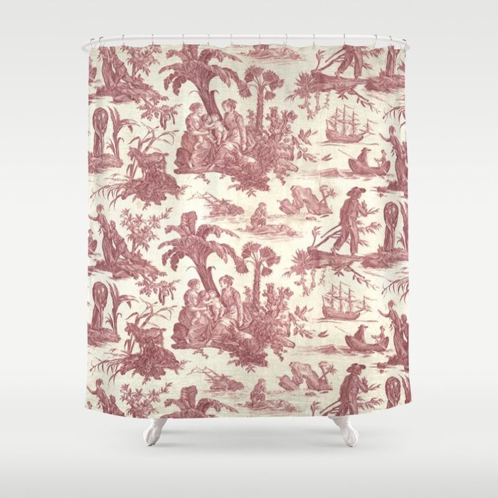 Antique 19th Century 'Paul et Virginie' Lovers Toile de Jouy Shower Curtain Gallery Image 1