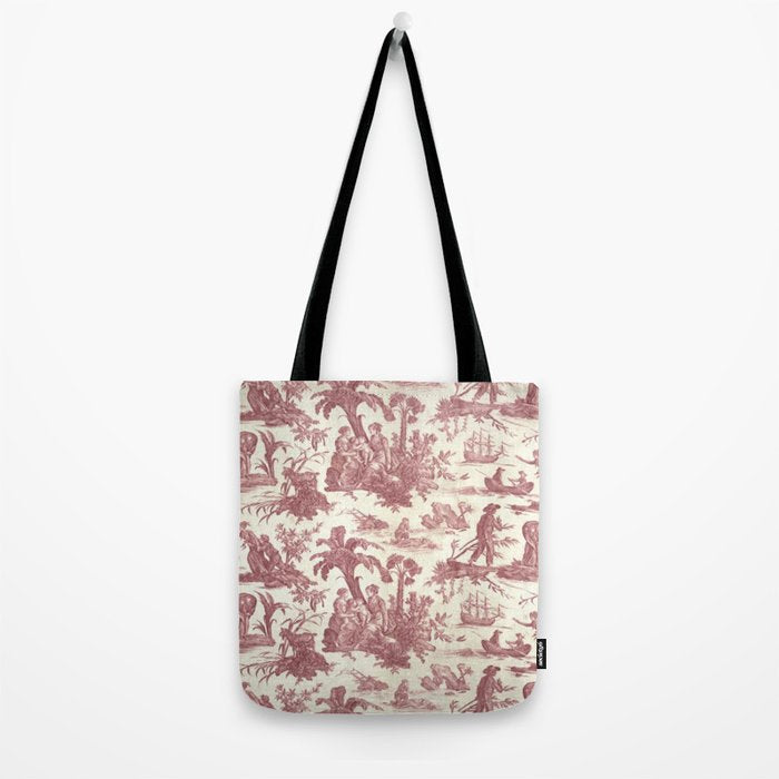 Antique 19th Century 'Paul et Virginie' Lovers Toile de Jouy Tote Bag Gallery Image 2