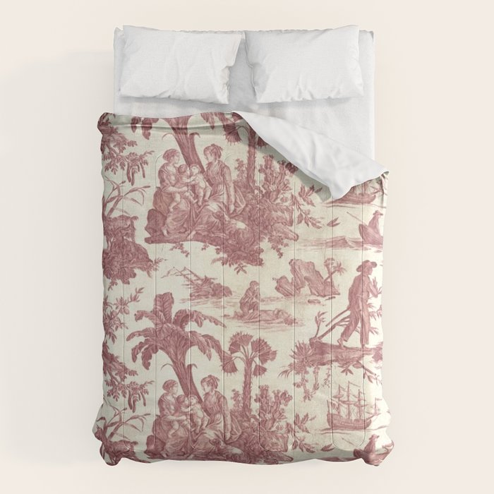 Antique 19th Century 'Paul et Virginie' Lovers Toile de Jouy Comforter Gallery Image 6