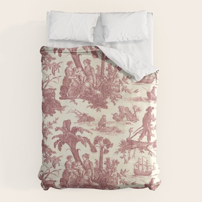 Antique 19th Century 'Paul et Virginie' Lovers Toile de Jouy Duvet Cover Gallery Image 6