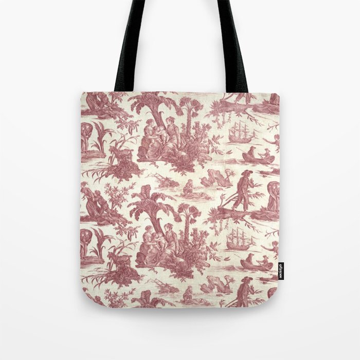 Antique 19th Century 'Paul et Virginie' Lovers Toile de Jouy Tote Bag Gallery Image 1
