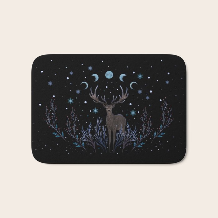 Deer in Winter Night Forest Bath Mat Gallery Image 1