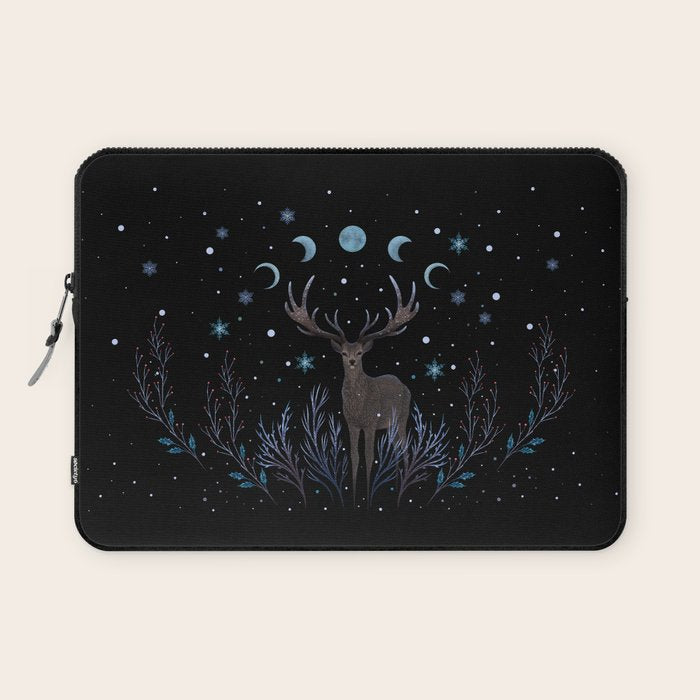 Deer in Winter Night Forest Laptop Sleeve Gallery Image 1