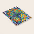 Maximalist leaves mexican flowers talavera pottery blue azulejo tile Notebook Gallery Image 3