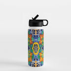 Maximalist leaves mexican flowers talavera pottery blue azulejo tile Water Bottle Gallery Image 1