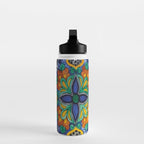 Maximalist leaves mexican flowers talavera pottery blue azulejo tile Water Bottle Gallery Image 3