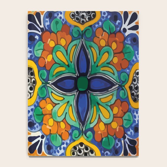Maximalist leaves mexican flowers talavera pottery blue azulejo tile Notebook Gallery Image 4