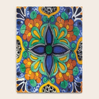 Maximalist leaves mexican flowers talavera pottery blue azulejo tile Notebook Gallery Image 4