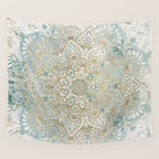 Yoga, Mandala, Teal and Gold, Wall Art Boho Wall Tapestry Gallery Image 4