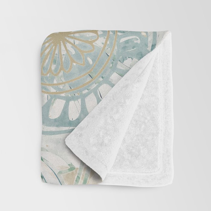 Yoga, Mandala, Teal and Gold, Wall Art Boho Throw Blanket Gallery Image 3