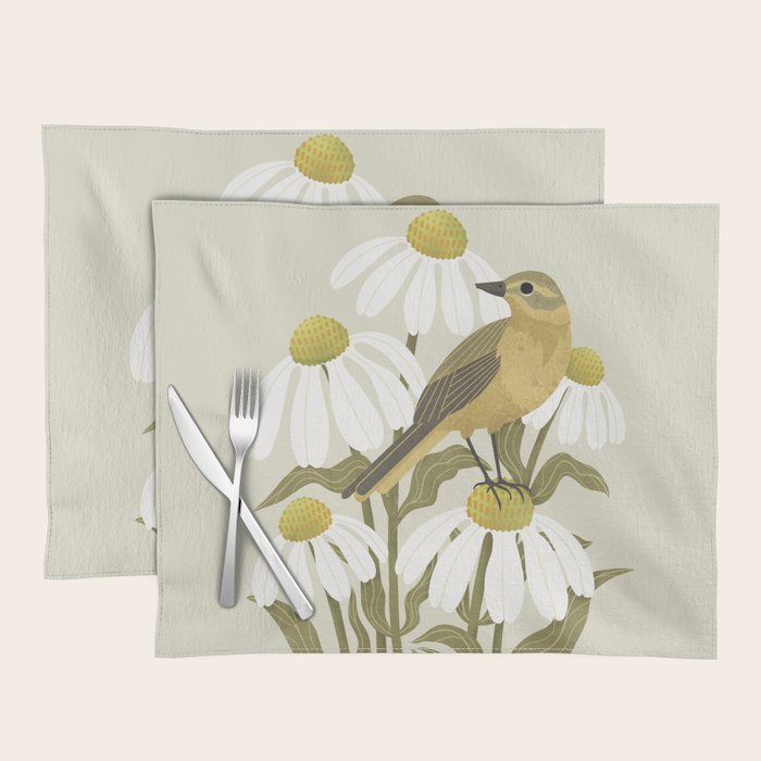 Yellow Wagtail on White Coneflowers  Placemat Gallery Image 1
