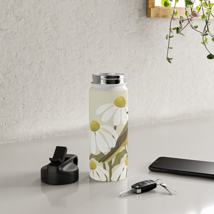 Yellow Wagtail on White Coneflowers  Water Bottle Gallery Image 4