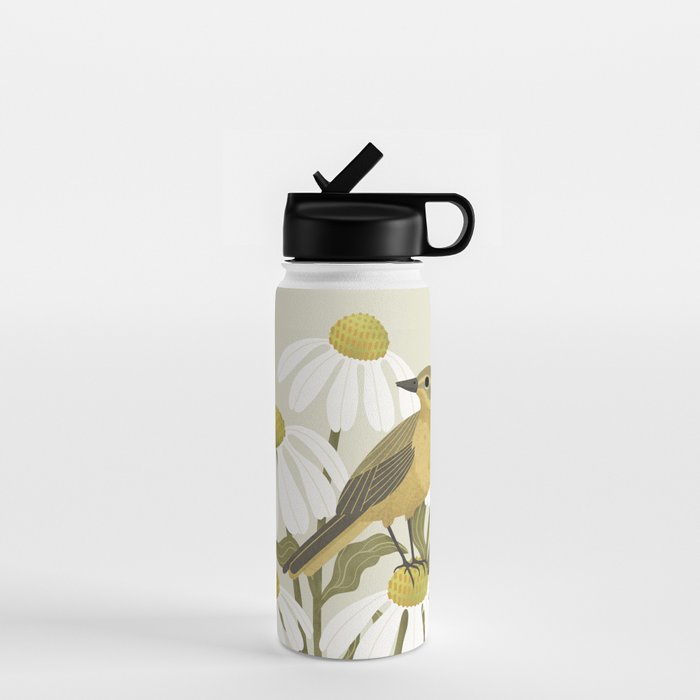 Yellow Wagtail on White Coneflowers  Water Bottle Gallery Image 1