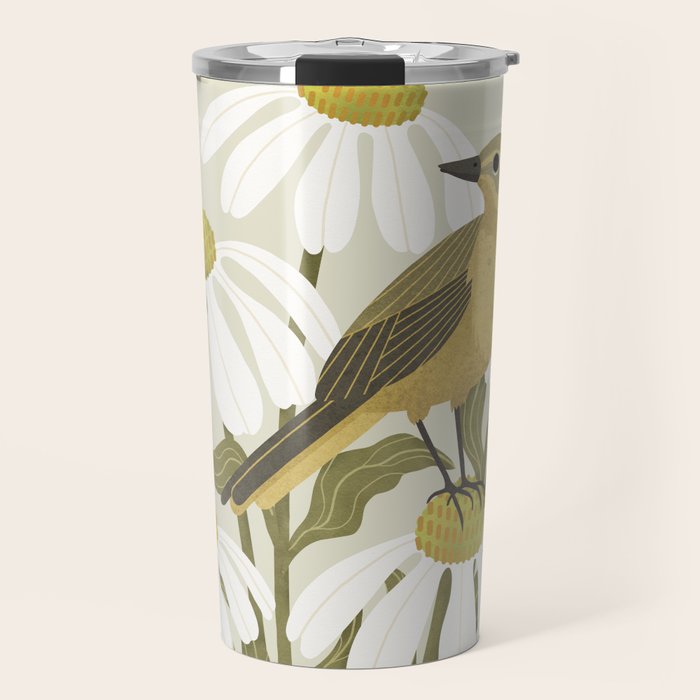 Yellow Wagtail on White Coneflowers  Travel Mug Gallery Image 1