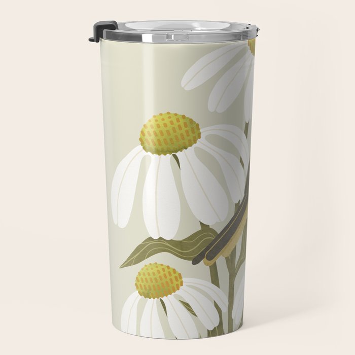 Yellow Wagtail on White Coneflowers  Travel Mug Gallery Image 3