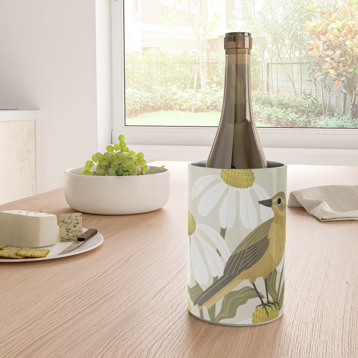 Yellow Wagtail on White Coneflowers  Wine Chiller Gallery Image 4