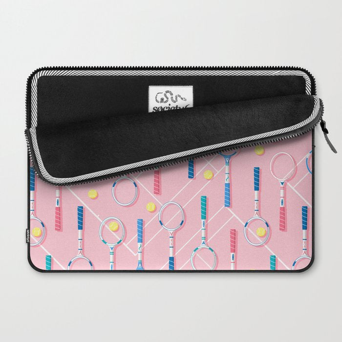 Collection of Retro Tennis Racquets on Pink Laptop Sleeve Gallery Image 2