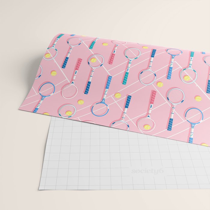 Collection of Retro Tennis Racquets on Pink Wrapping Paper Gallery Image 2