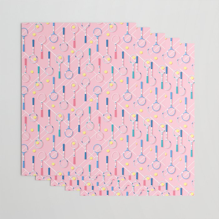 Collection of Retro Tennis Racquets on Pink Wrapping Paper Gallery Image 3