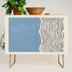Mid Century Modern Minimalist Blue Waves Rothko Inspired Color Field With Lines Geometric Style  Credenza Gallery Image 1
