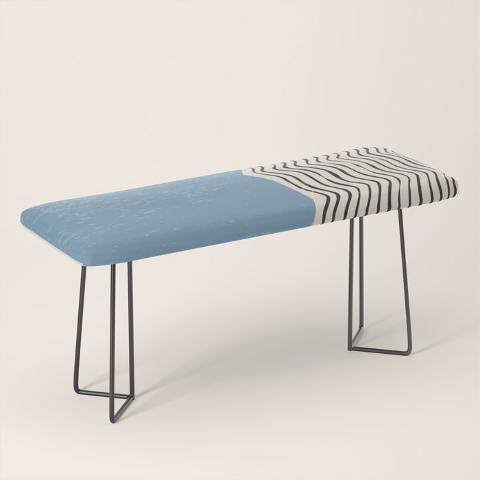 Mid Century Modern Minimalist Blue Waves Rothko Inspired Color Field With Lines Geometric Style  Bench Gallery Image 1