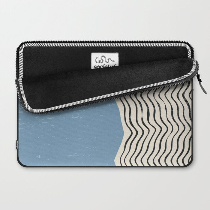 Mid Century Modern Minimalist Blue Waves Rothko Inspired Color Field With Lines Geometric Style  Laptop Sleeve Gallery Image 2