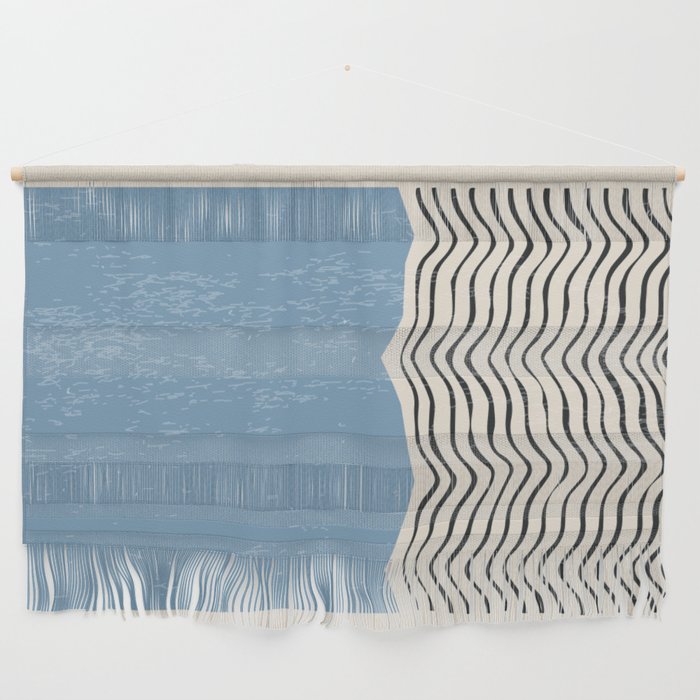 Mid Century Modern Minimalist Blue Waves Rothko Inspired Color Field With Lines Geometric Style  Wall Hanging Gallery Image 1