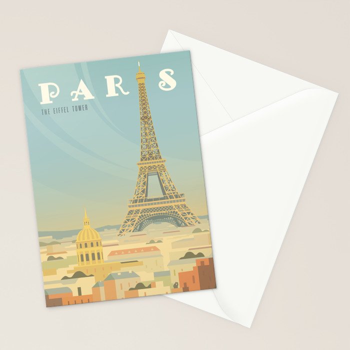 Paris France Eiffel Tower Vintage Travel Poster Commercial Air Travel Stationery Card Gallery Image 2