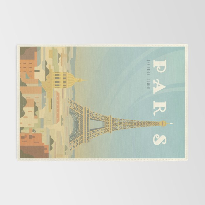 Paris France Eiffel Tower Vintage Travel Poster Commercial Air Travel Rug Gallery Image 2